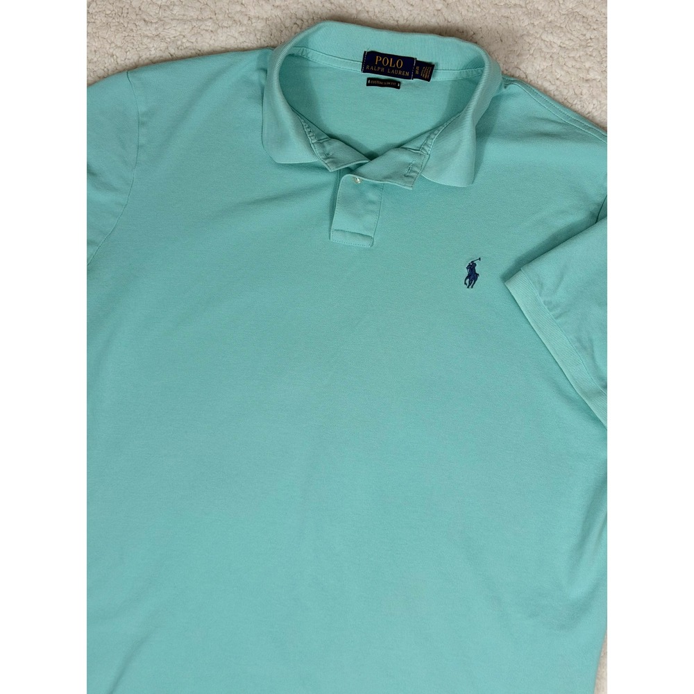 Polo Ralph Lauren Mens XL Custom Slim Fit Polo Shirt Aqua Short Sleeve